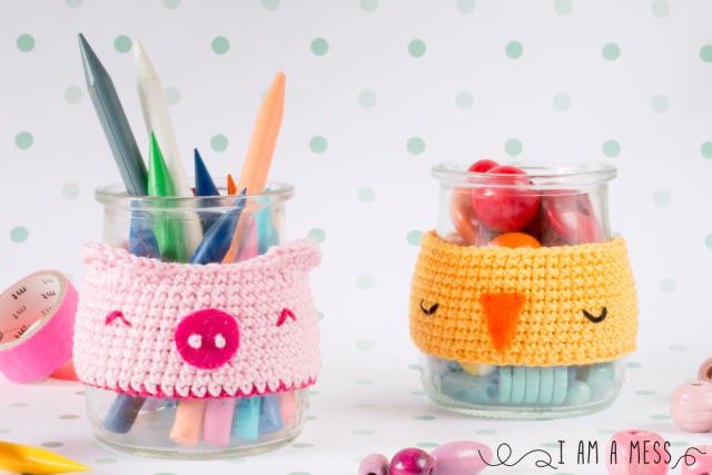 DIY crochet animal jar cosy by "I am aMess"