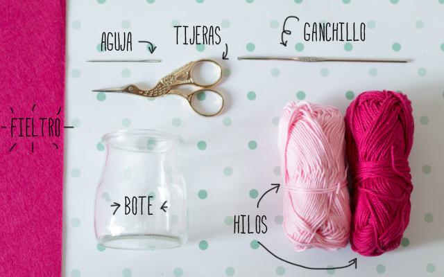 materiales para forrar bote con ganchillo