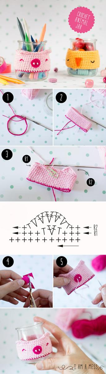 DIY crochet animal jar cosy by "I am aMess"