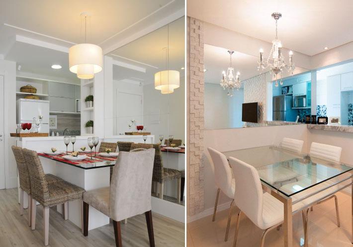 Vidrio y espejos: Combinando estos 2 materiales conseguirás un comedor más amplio.