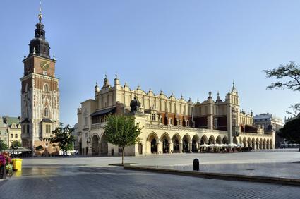 La plaza del mercado de Cracovia, Polonia
