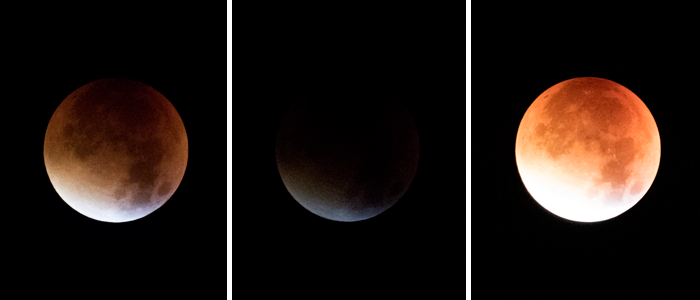 las 3 tomas para el HDR del eclipse de luna