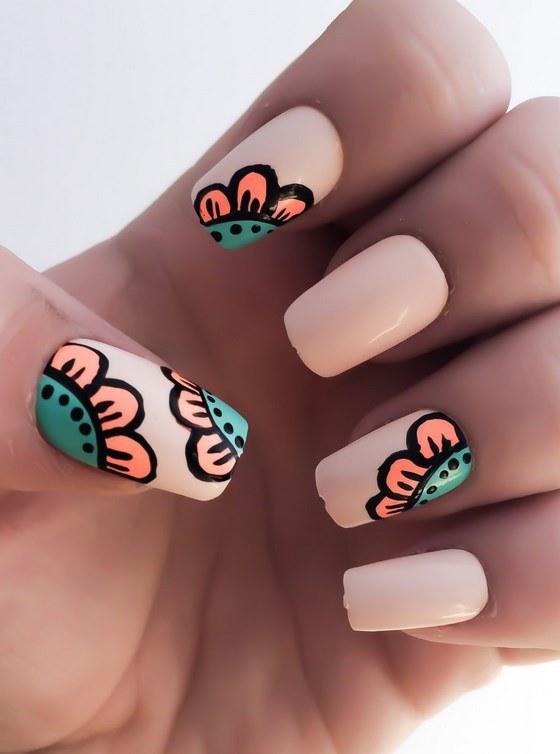 uñas artificiales rosa con flores