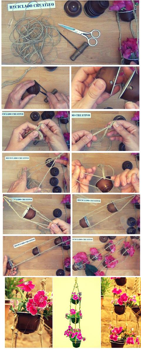 Paso a paso de un mini maceteros para jardín vertical con cápsulas de café recicladas