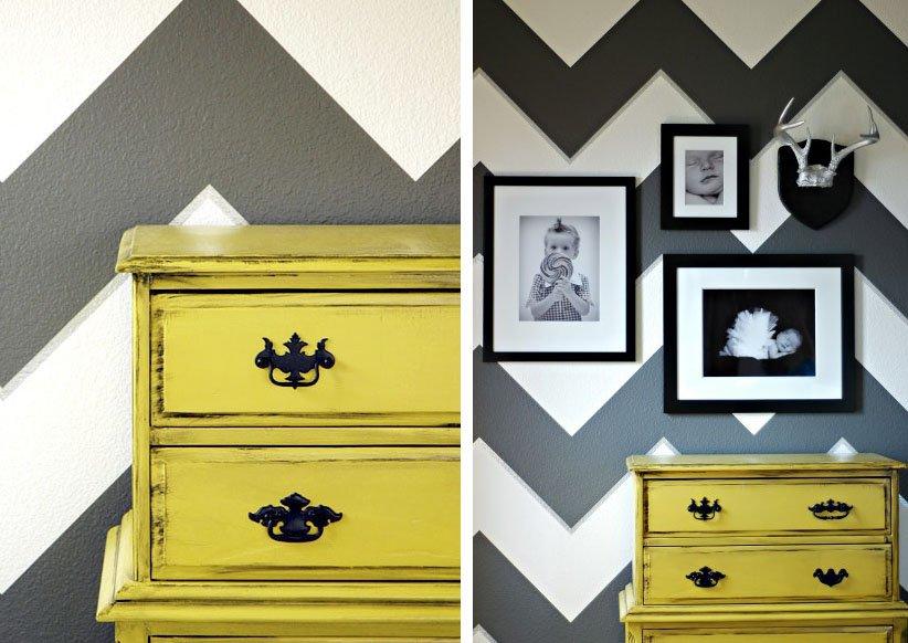 decoracion moderna con rayas amarillo makely con mueble