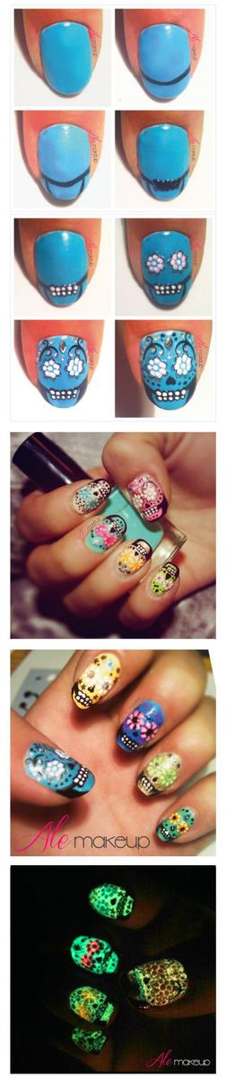 como hacer uñas con calaveras