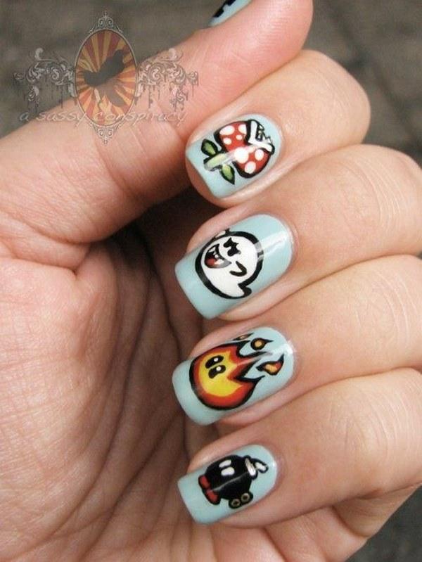 uñas de chica gamer mario