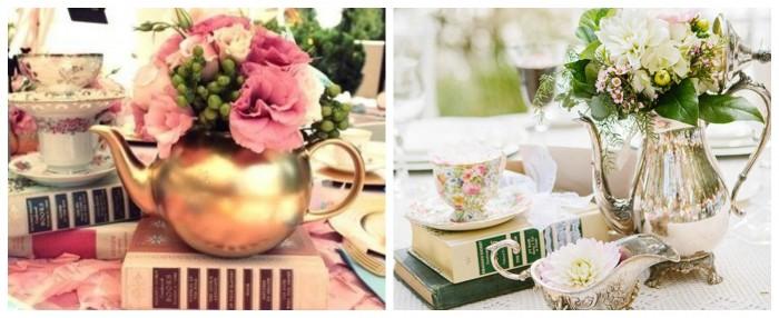 Decorar tu boda con teteras y flores