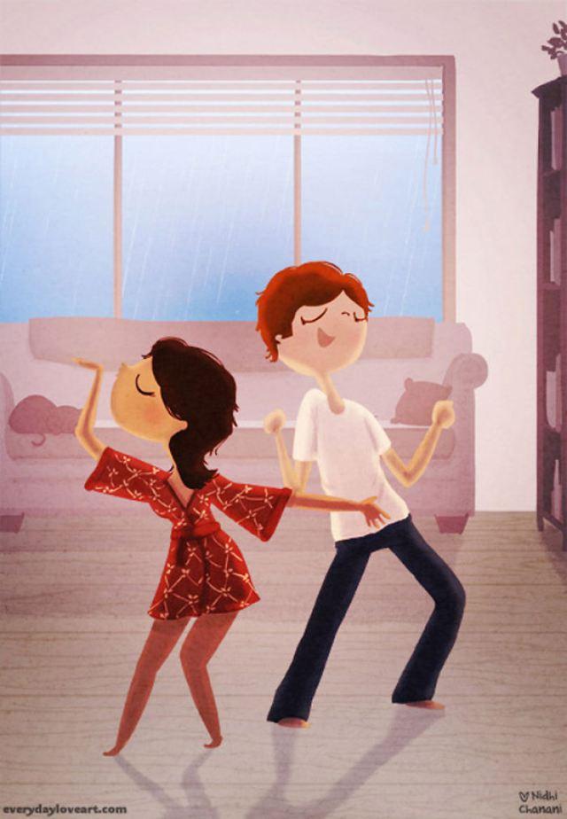 Illustration of couple dancing in pajamas