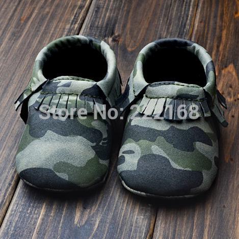 Moda Venta bebé Ejército Mocasines camuflaje verde hecha a mano del bebé de la muchacha de Fringe Botines zapatos del niño primeros caminante