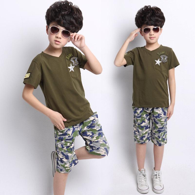 kids us army summer SHORT SLEEVE COTTON baby clothes chlothing child childrens suit boy boys girls childs set