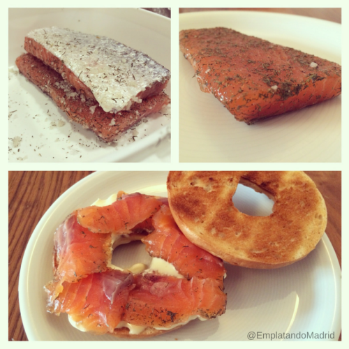 Salmón marinado en un bagel
