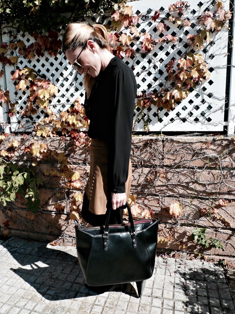 Doeskin Skirt With Black Blouse paula casielles 5