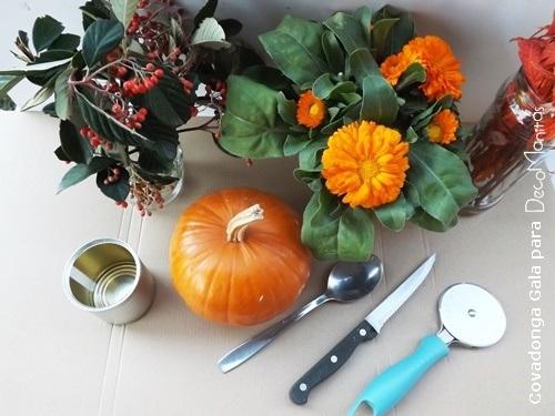 Centros de mesa originales con calabazas decoradas y latas1