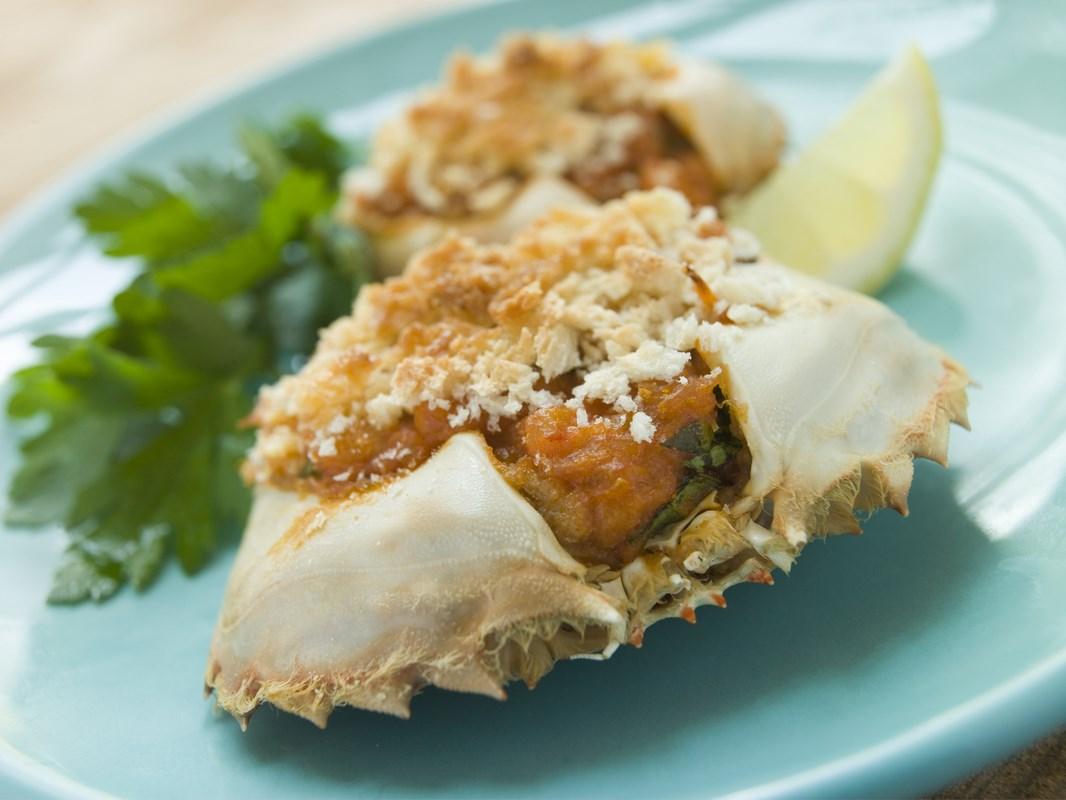 Plated Txangurro-Stuffed Crabs