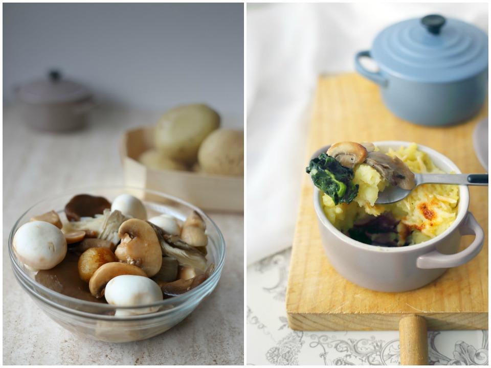 Parmentier de setas y espinacas