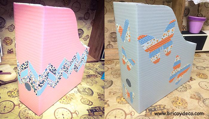 Revisteros forrados con vinilo y decorados con fabric tape