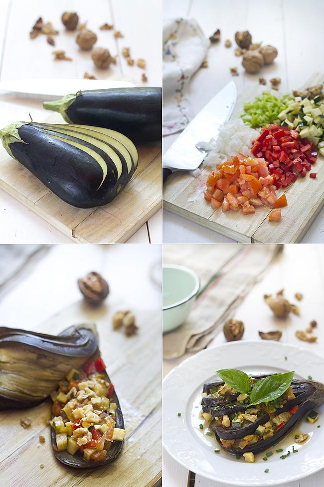 berenjenas rellenas de pisto y nueces