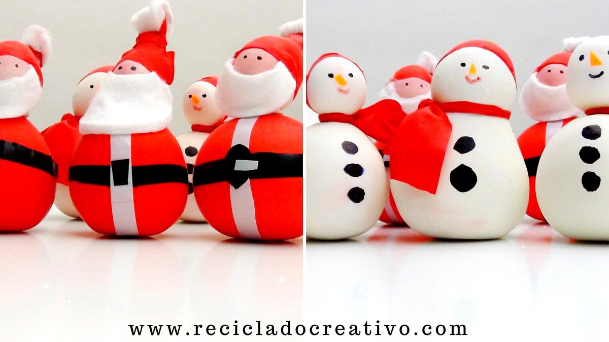 Muñeco de nieve y Papá Noel - Snowman and Sant Nicolas - Manualidad con globos y sal. Balloons and salt.
