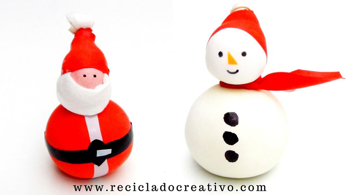 Muñeco de nieve y Papá Noel - Snowman and Sant Nicolas - Manualidad con globos y sal. Balloons and salt.