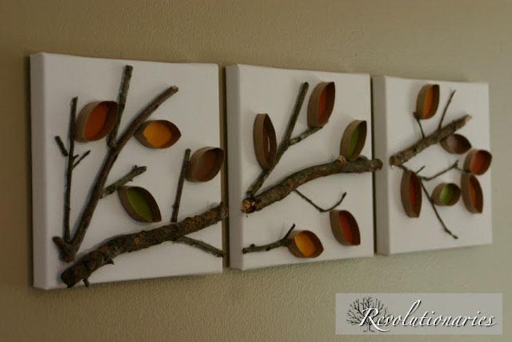 Cuadros de árboles y ramas con rollos de carton | Reciclar | DIY | Via www.sweethings.net
