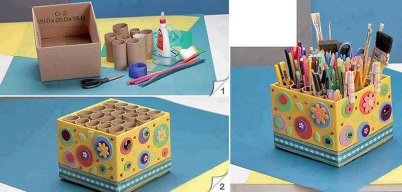 Organizador de escritorio con rollos de carton | Reciclar | DIY | Via www.sweethings.net