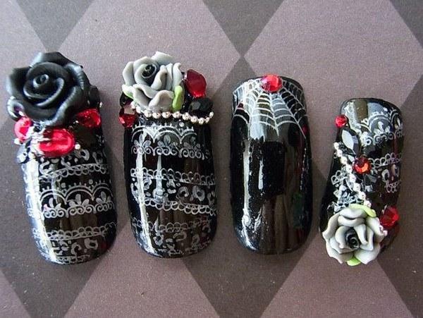 geniales uñas blanco y negro en 3D