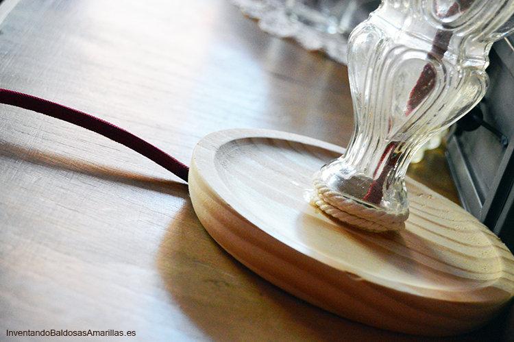 lampara vintage plato madera 