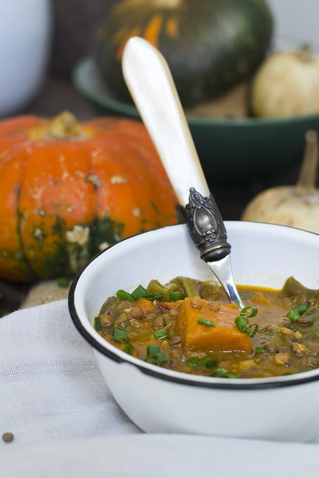 lentejas estofadas con calabaza