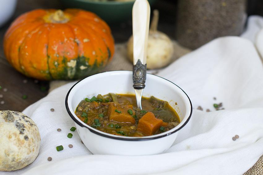 lentejas estofadas con calabaza