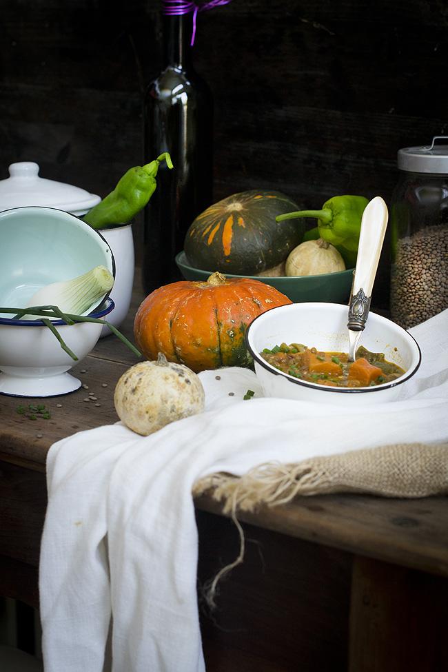 lentejas estofadas con calabaza