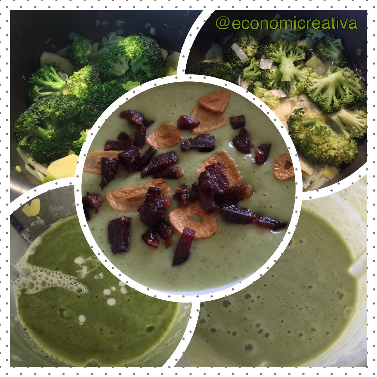 Crema de brócoli con chips de ajo - Preparación