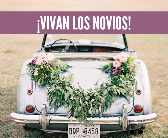 Just Married, Recién Casados, I Do, Bon voyage, Vive les Mariés, We Did, Happily Ever After, Garland, Guirnalda, wedding, getaway car, bike, truck, coche, novios