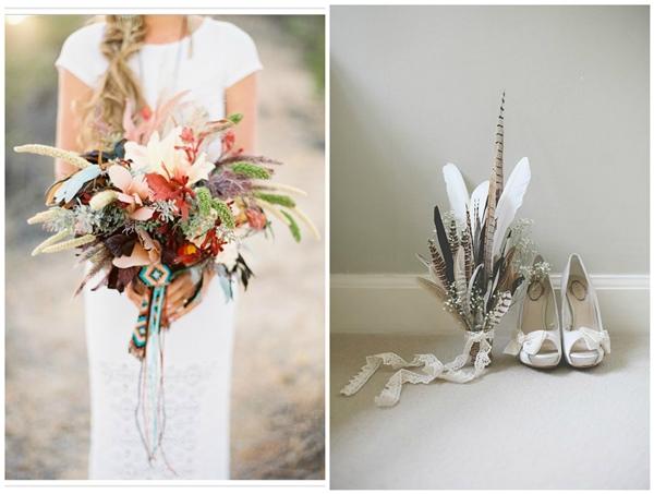 alternativas al ramo de novia sin flor plumas