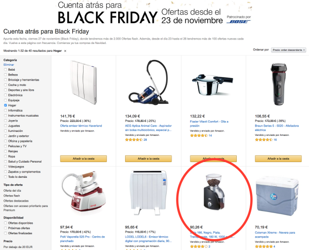 Captura de la sección para el Black Friday de Amazon en 2015