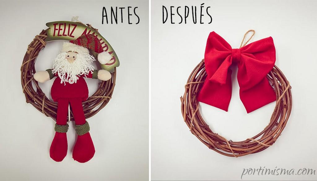 antes después corona lazada roja navidad.