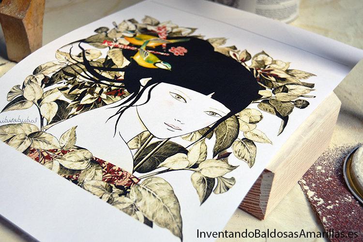 ilustracion transfer en madera 