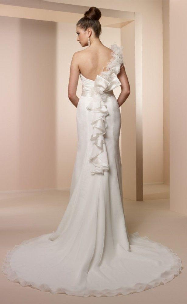  ABITO DA SPOSA SU MISURA - ALEXANDRA -STRASCICO CORTO - TESSUTO CHIFFON