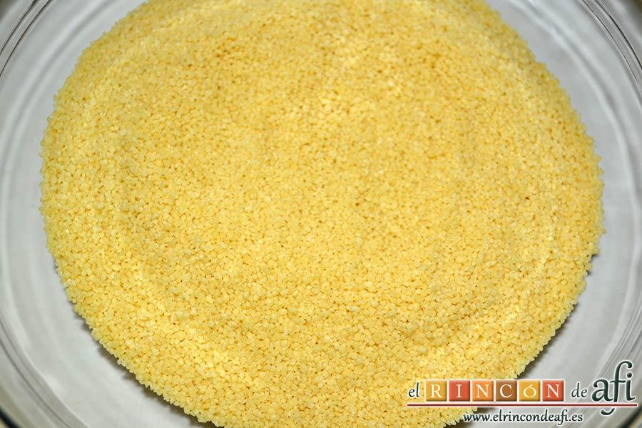 Tabulé estilo Afi, poner en un bol una taza de cuscús