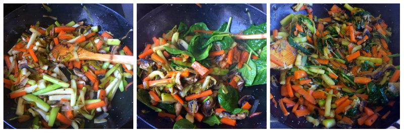 Pochando las verduras para la quiche