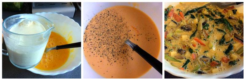 Preparando relleno quiche vegetariana