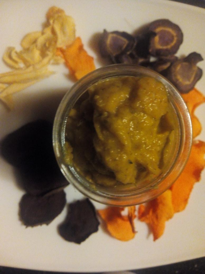 paté de calabaza y puerros con verduras deshidratadas