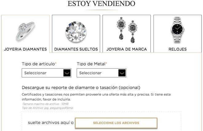 formulario de web para vender joyas con diamantes
