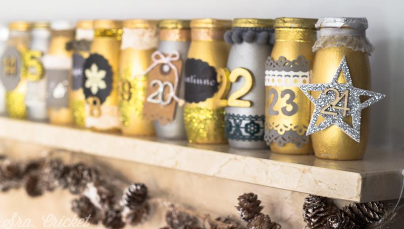 calendario de adviento con botes de actimel manualidad