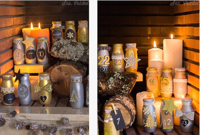 calendario de adviento con botes de actimel manualidad