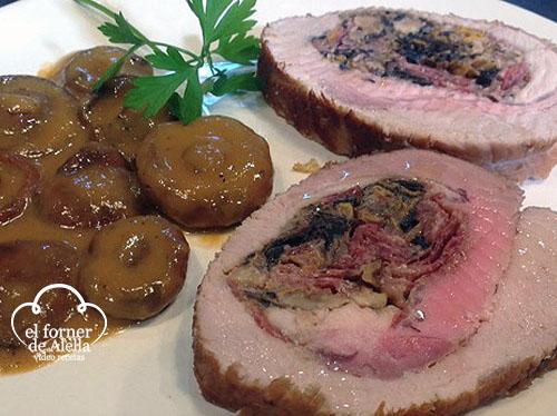 Lomo relleno de jamón y setas