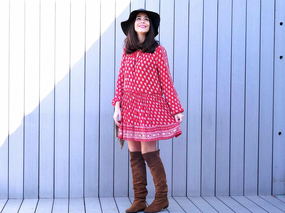 look vestido rojo de zara