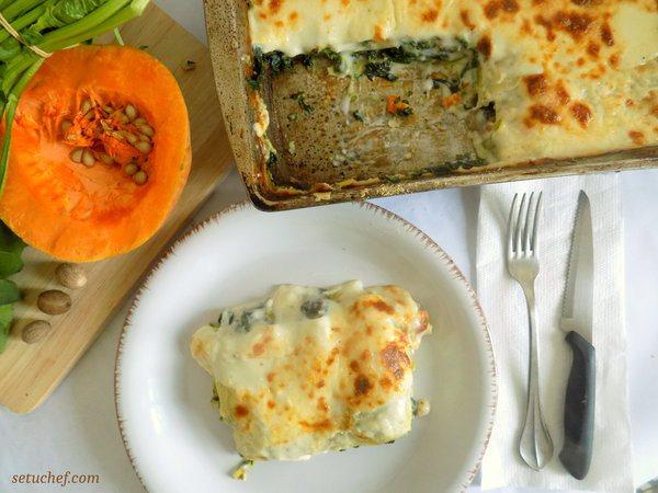 Lasaña de espinacas y calabaza plato