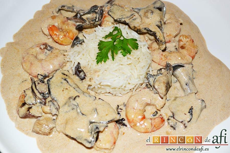 Estofado de setas y gambones, sugerencia de presentación