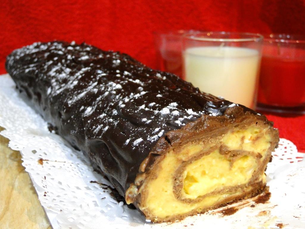 tronco de navidad sin azúcar (chocolate y crema pastelera)